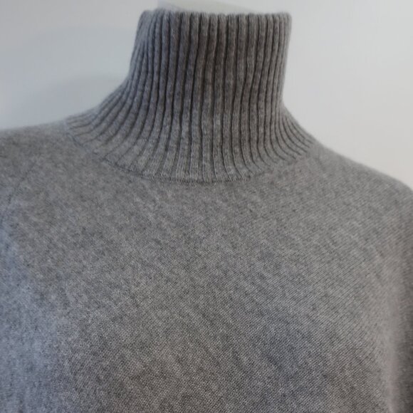 Womens Minnie Rose Grey Ruffled Trim Pure Cashmere Turtleneck Poncho Sweater O/S - Picture 3 of 11